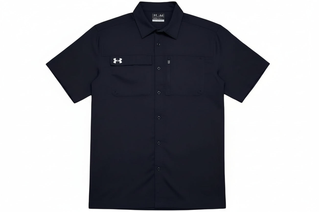 men's under armour dress shirt Men's Under Armour UPF 30 Drift Tide 2.0 Fitted Performance Short Sleeve Button-Down Shirt Color: Carolina Blue Size: S