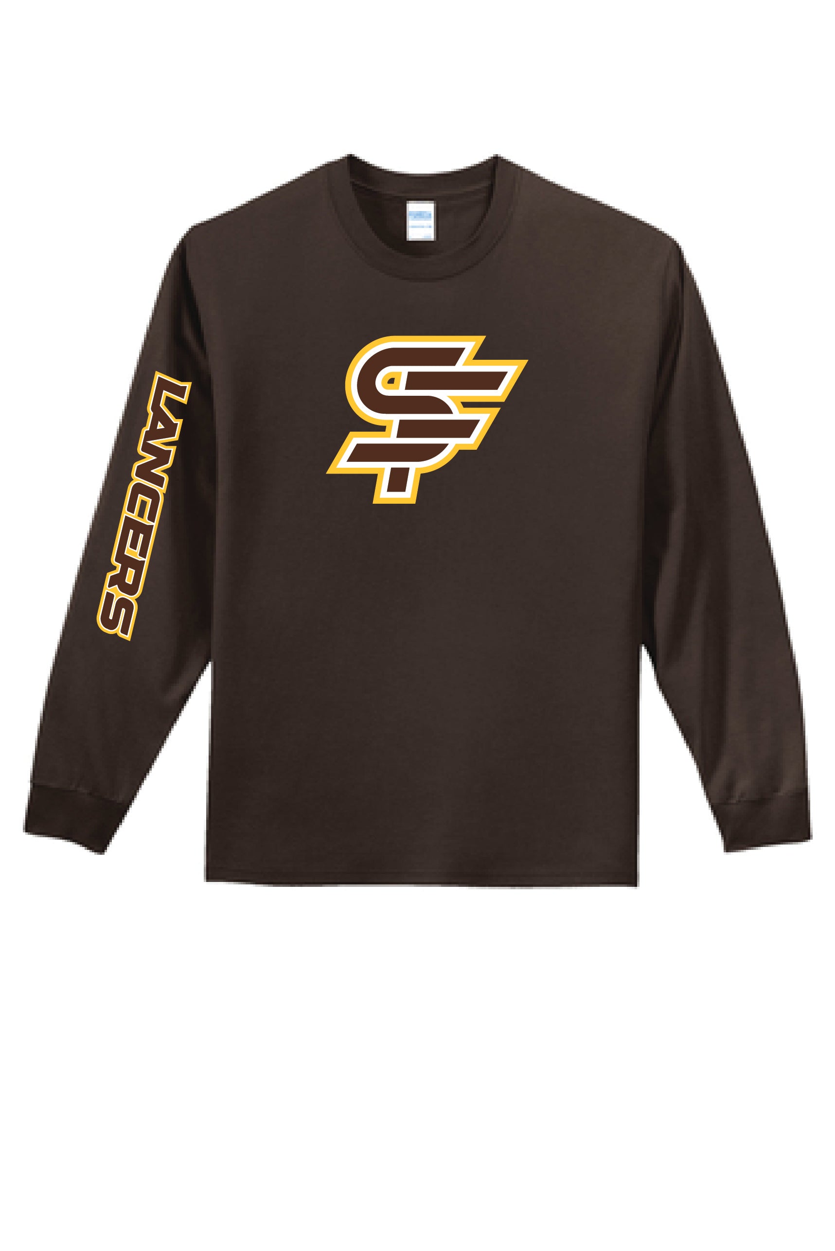 T-Shirt/ LONG Sleeve, Gold/ Brown/White Logo, New Saint Francis Design