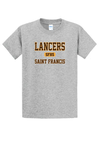 Short Sleeve T-Shirt/ LANCERS SAINT FRANCIS with a SFHS in an oval disc.